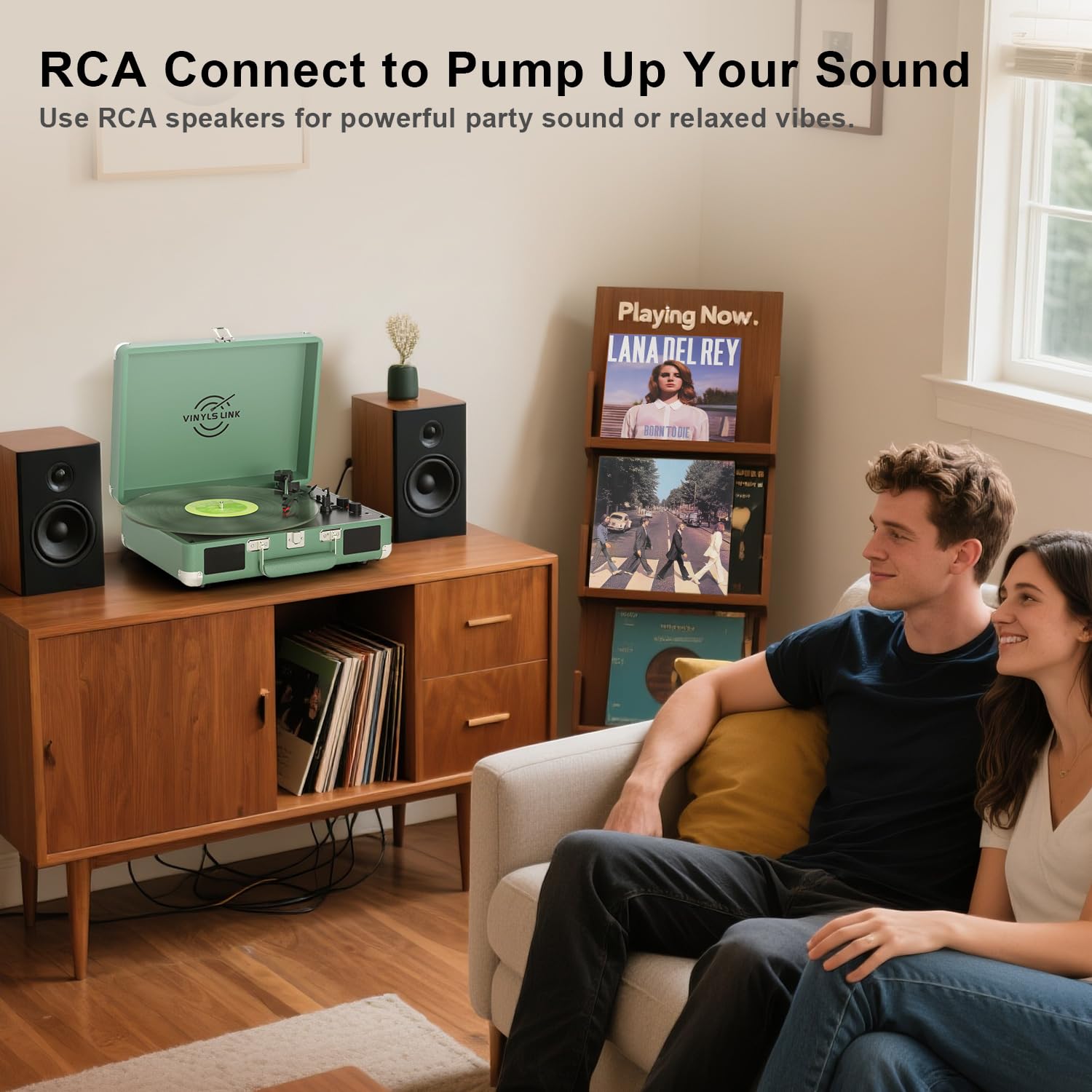 Vinyls Link Plattenspieler mit integrierten Dual-Lautsprechern und Basssteuerung, 3-Gang-Bluetooth, tragbarer Koffer-Plattenspieler, Vintage-LP-Player, unterstützt