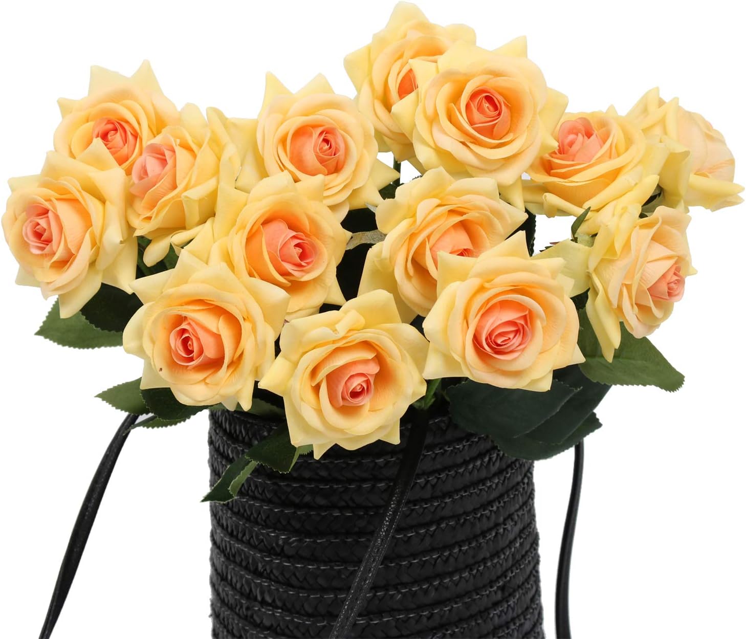 12pcs Latex Moisturizing Roses of Real Touch Natural Artificial Flowers Open Champagne Roses Realistic Color for Wedding/Home Decor or As a Gift to Wife/Mother/Friend(19 Inch-Champagne)