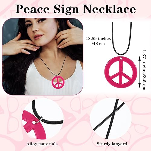 Miniatura 5 de Juego de 5 accesorios de disfraz hippie de los años 60 y 70, lentes de sol, aretes bohemios, collar con colgante de girasol y diadema floral