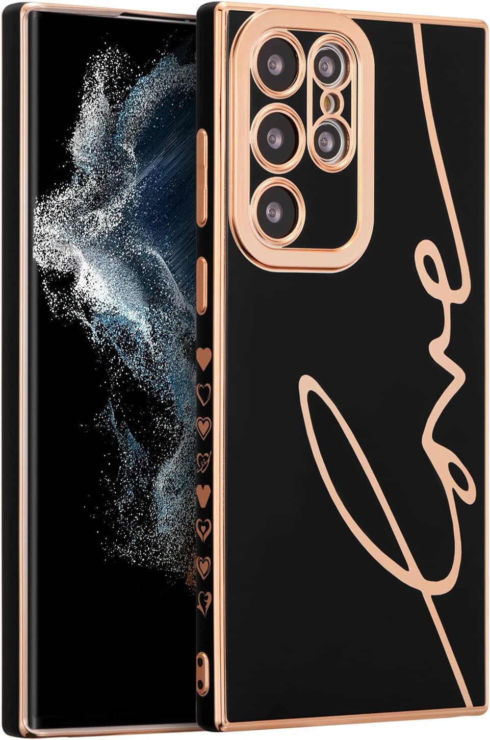 RALEAVOCase for Samsung Galaxy S22 Ultra 5G, Girls Women Cute Plating Case Shockproof Bumper Soft TPU Protective Thin Slim Phone Case for Samsung S22 Ultra-Black