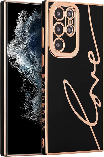 RALEAVO Soft Case for Samsung Galaxy S22 Ultra 5G Cute Plating Edge with Simple Pattern Shockproof Rugged Bumper TPU Protective Case for Samsung S22 Ultra 5G-Black
