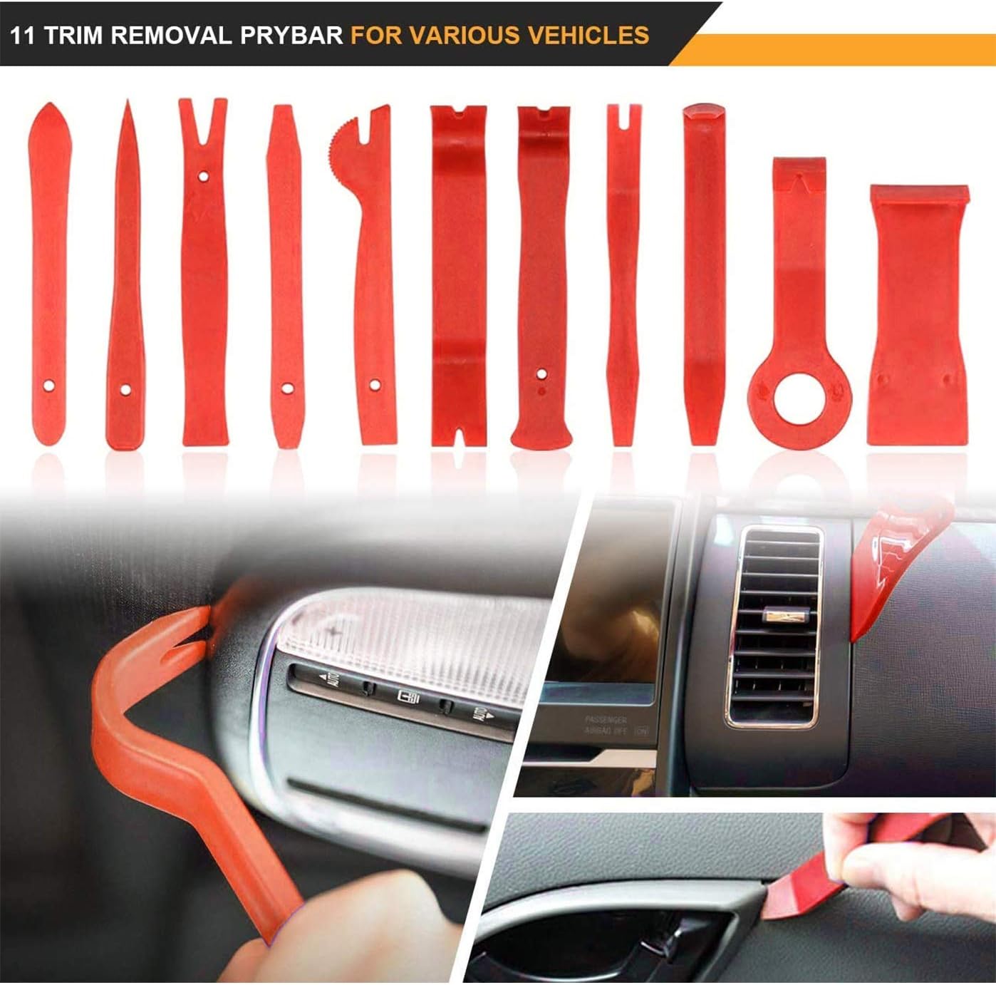 Dualeco Trim Removal Tool Set 102Pcs, Car Trim Puller Tool Kit, Plastic Pry Tools Set for Trim/Panel/Door/Audio, Auto Clip Pliers/Fastener Remover Set, Car Terminal/Stereo Removal Tool, Red