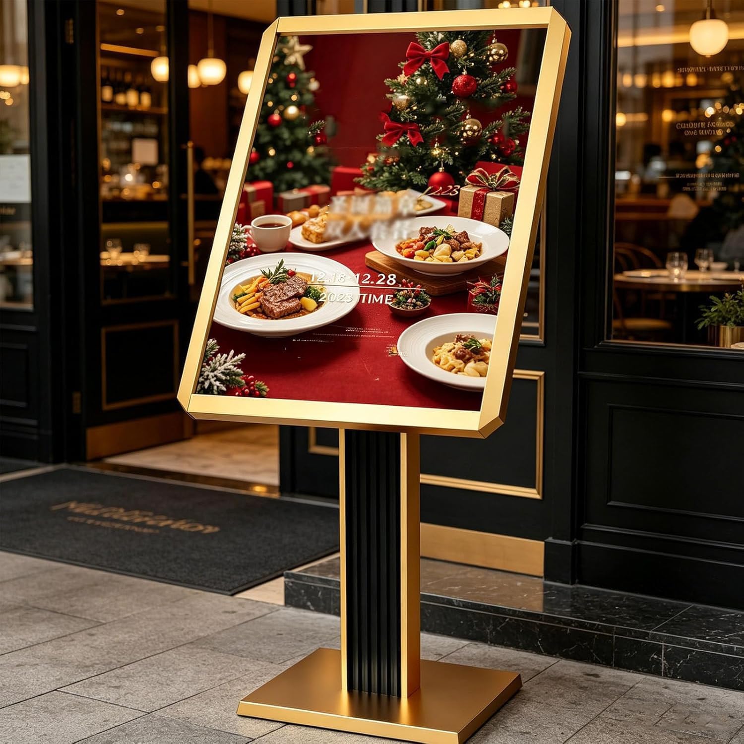 HajMyrdonyx Sign Holder Floor Stand, Heavy-Duty Pedestal poster stand for display, Horizontal/Vertical Adjustable Aluminum Menu Stand with Weighted Base for Restaurant Signs, Malls Gold-50 * 70cm
