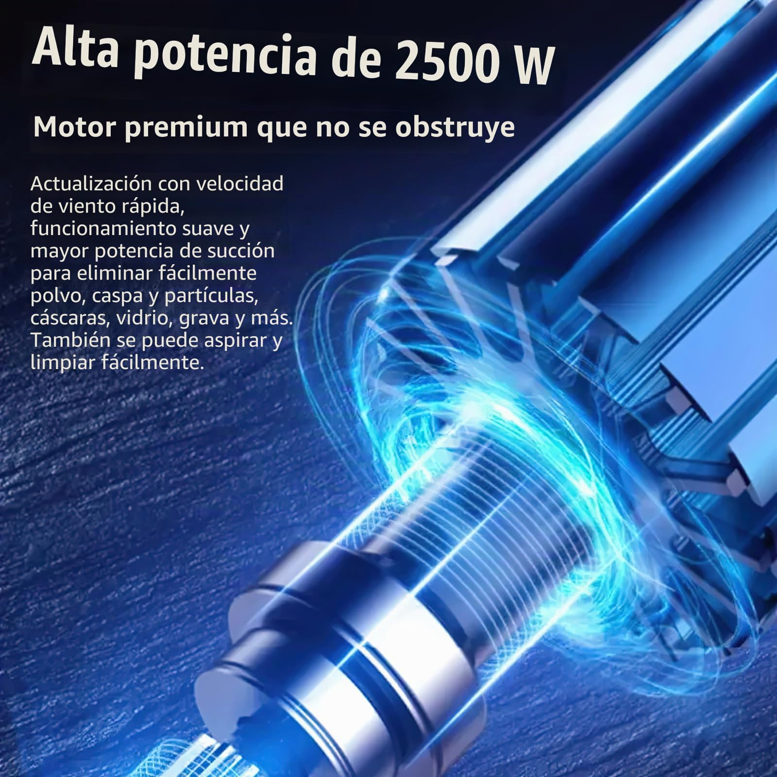 Eznaobo Aspiradora sin bolsa, 2500 W, con filtro HEPA, boquilla de suelo para suelos duros y alfombras, cable de alimentación de 5 m, capacidad de depósito de polvo de 1,5 litros, color azul