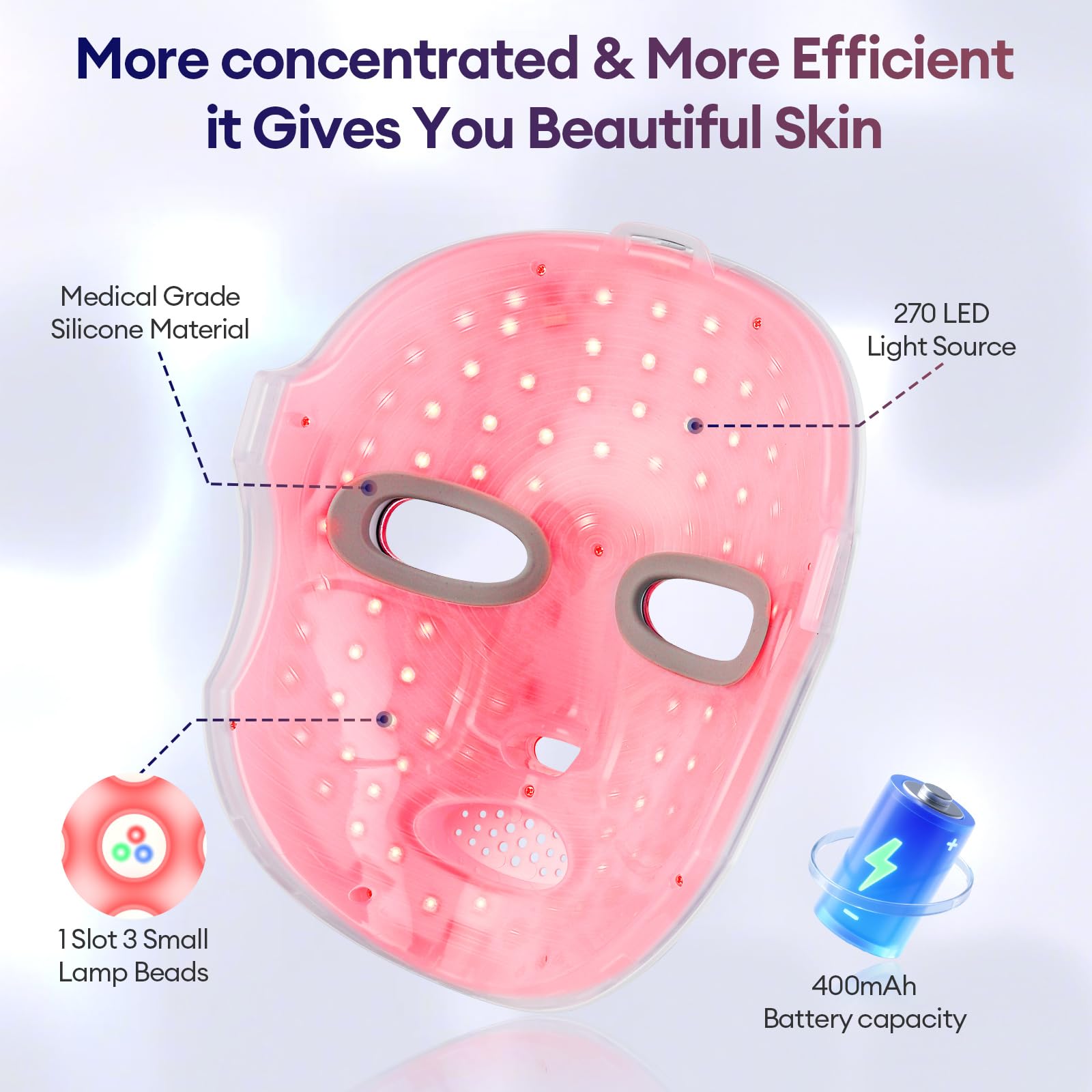 Maschera facciale a LED per terapia della luce rossa, maschera facciale per terapia della luce fotonica per la cura della pelle, dispositivo anti-invecchiamento per bellezza