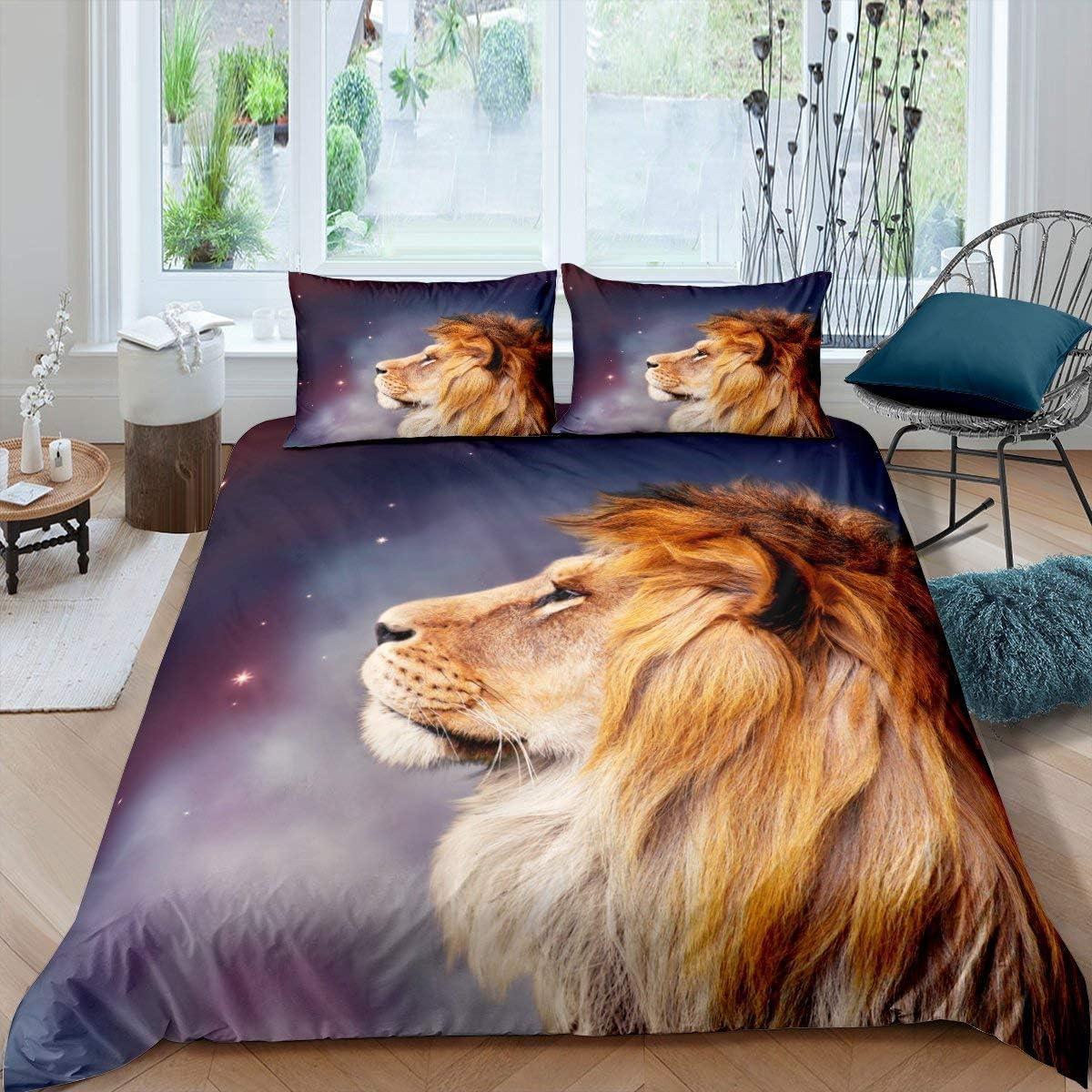 Parure de lit lion 3D housse de couette 2 personnes 260x240 microfibre pour enfant et ado