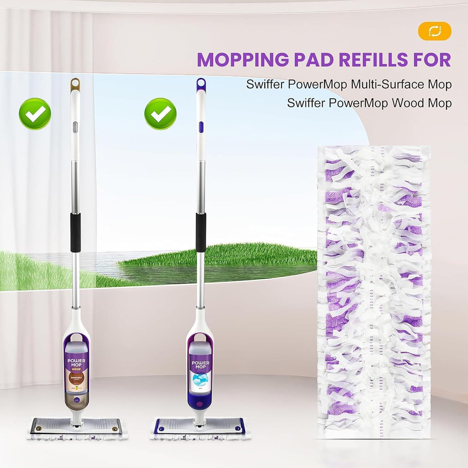 15 repuestos de almohadillas para fregona Swiffer Power, almohadillas absorbentes de limpieza de suelos para madera dura, azulejos, suelos laminados