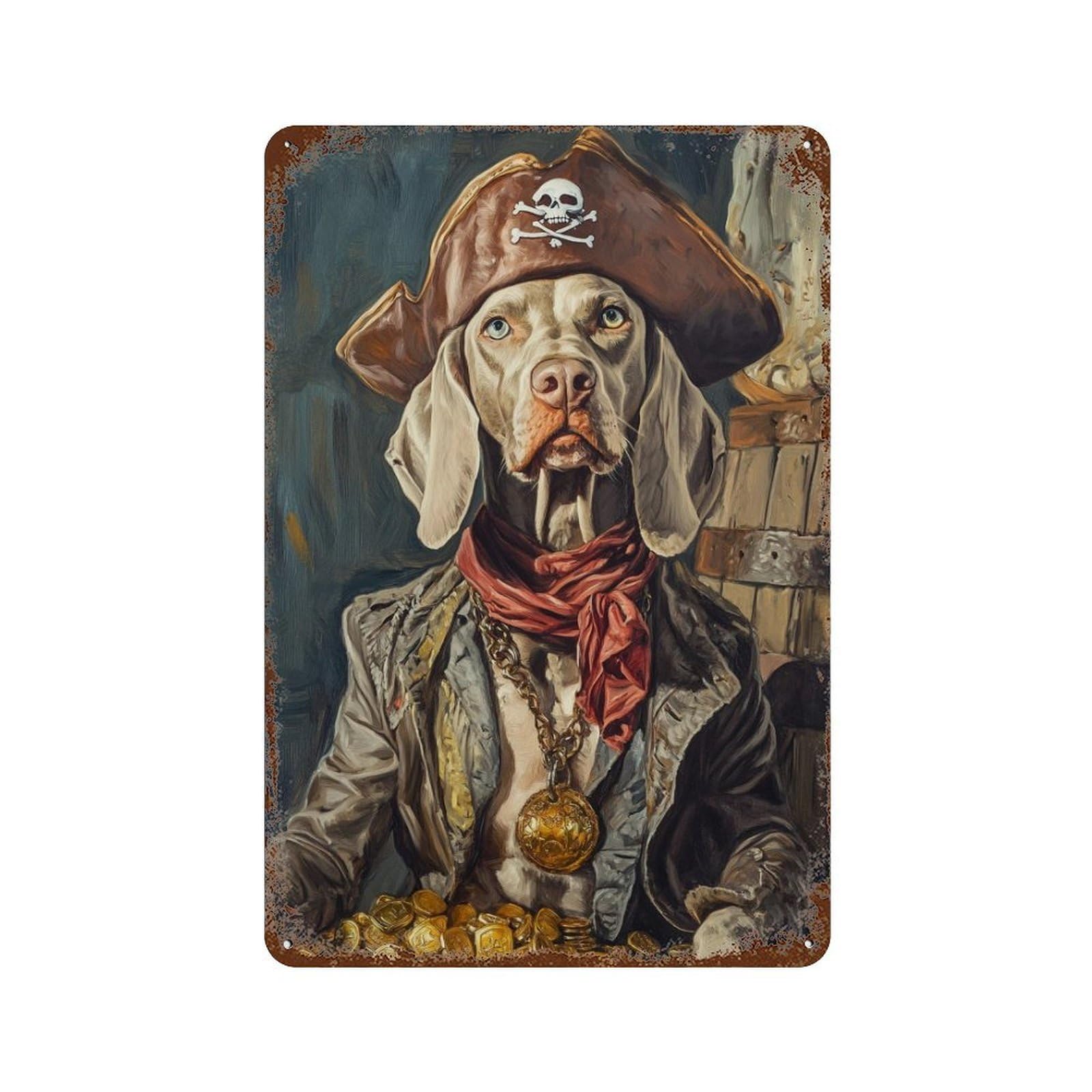 Pirate Dog Treasure Chest-115 11.8"x7.9" Retro Metal Sign, Vintage Wall Decor for Garage, Bar And Workshop Decor