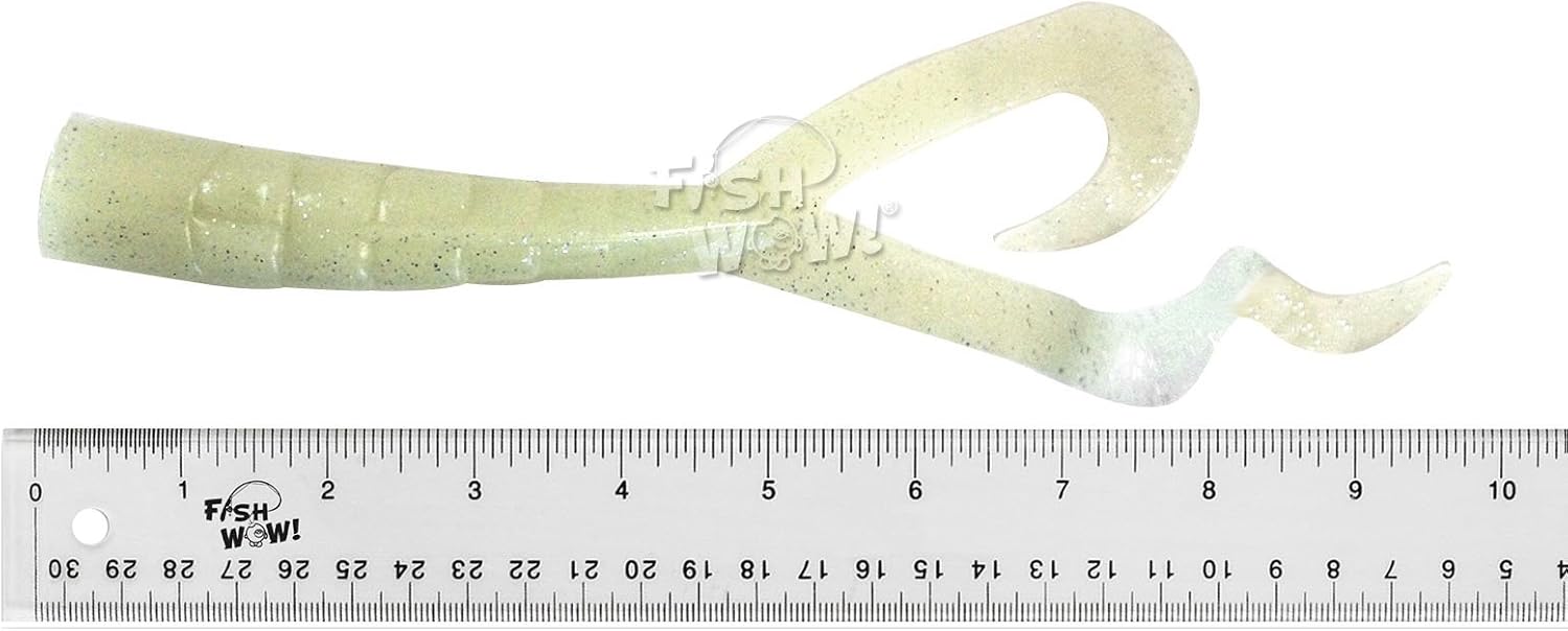 20pcs Glow 8 inch Twin Tail Perch Grub 10" (with Tail Extended) Scampi Soft Lure Come with a pre-Hole