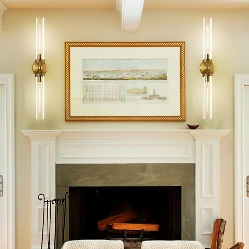 Miniatura 9 de Aplique de pared de baño de 30", apliques de pared de latón con cableado fijo, aplique de pared dorado regulable, apliques lineales moleteados de