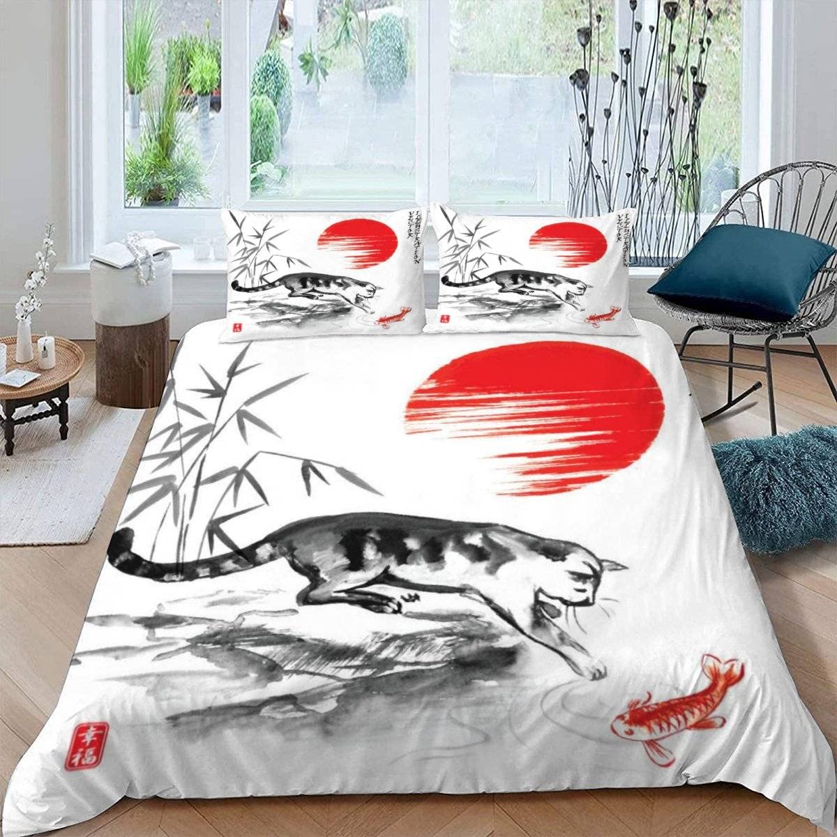 Parure de lit 2 personnes soleil chat pour une chambre zen et cocooning