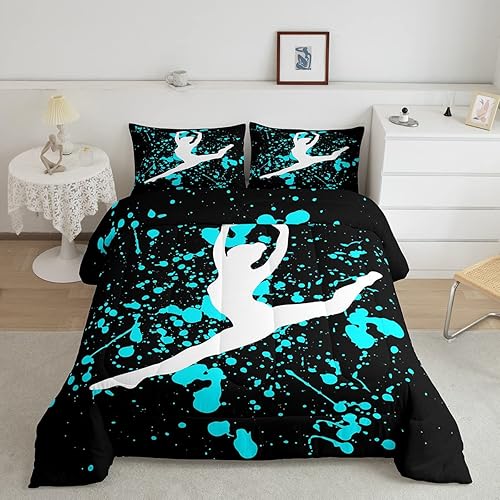 Erosebridal Juego de ropa de cama de gimnasia para niñas, niños y adolescentes, juego de edredón de teñido anudado azul, tamaño matrimonial, edredón