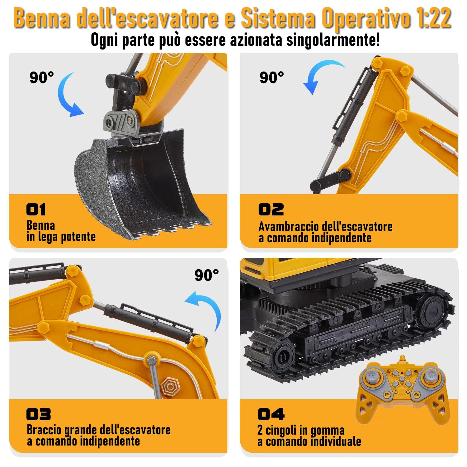 1:22 Escala 11 Canales 3 en 1 Excavadora teledirigida para niños, excavadoras inalámbricas con pala de metal, excavadora hidráulica con luces y sonidos y spray, regalos para niños de 4 a 7