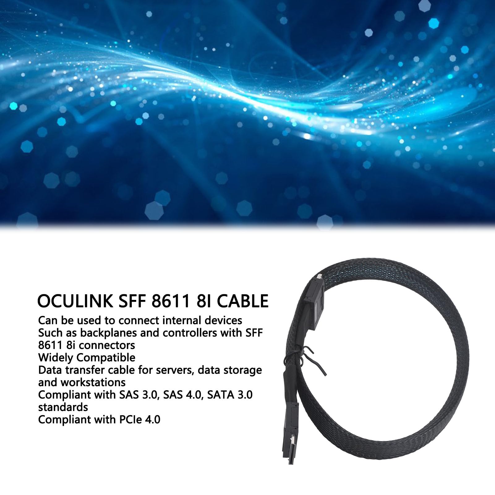 Denash Cavo SATA Oculink, Cavo SFF 8611 8i da 16 Gbps a SFF 8611 8i, Cavo SATA III Supporto SAS 3.0 4.0 per Scheda Array di Espansione PCIe Server