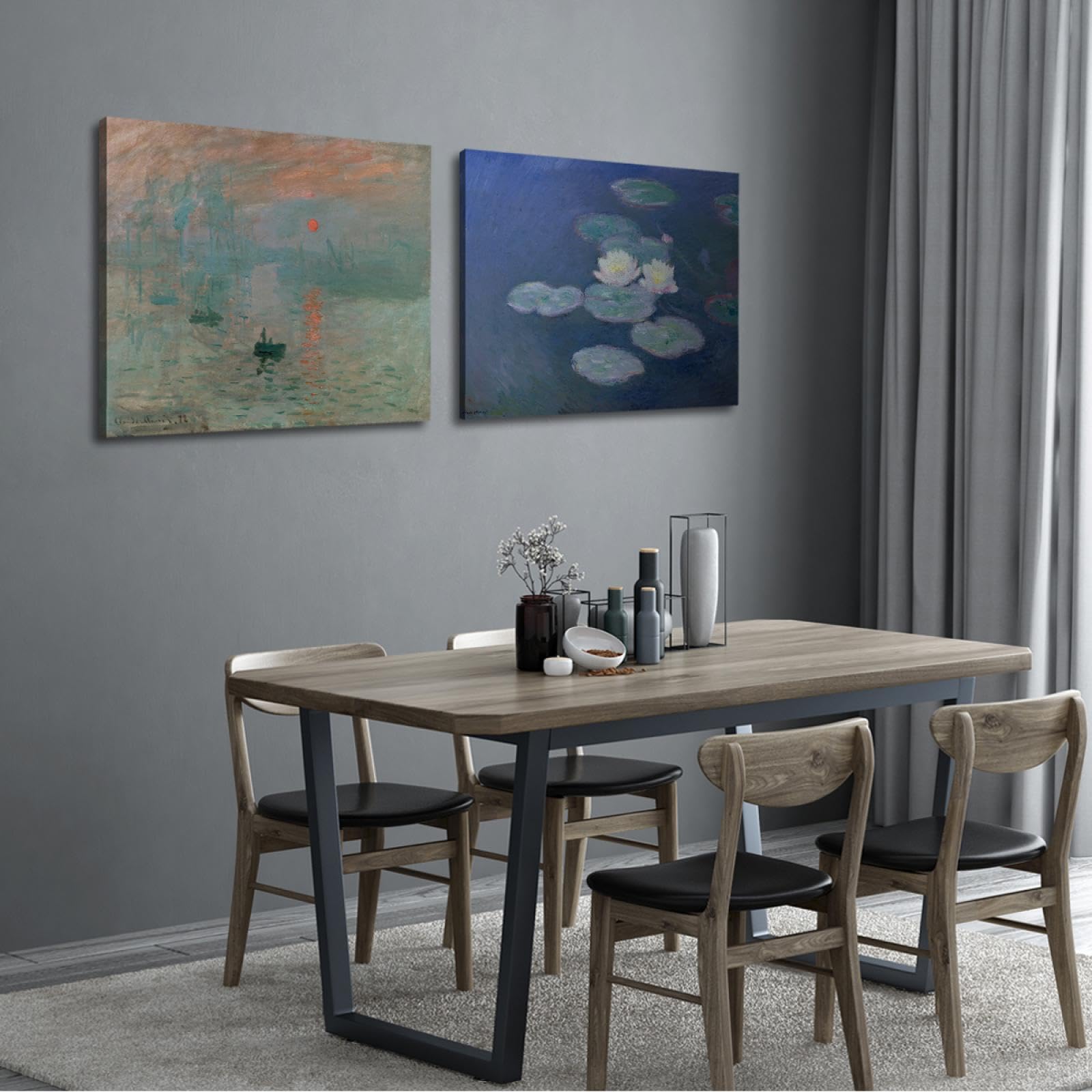 TOANGWALL Claude Monet 2pcs Leinwanddrucke Eindruck von Sonnenaufgang und rosa Seerosen Berühmte Gemälde Wandkunst für Klassenzimmer Home Decor 60x80cmx2pcs Innenrahmen