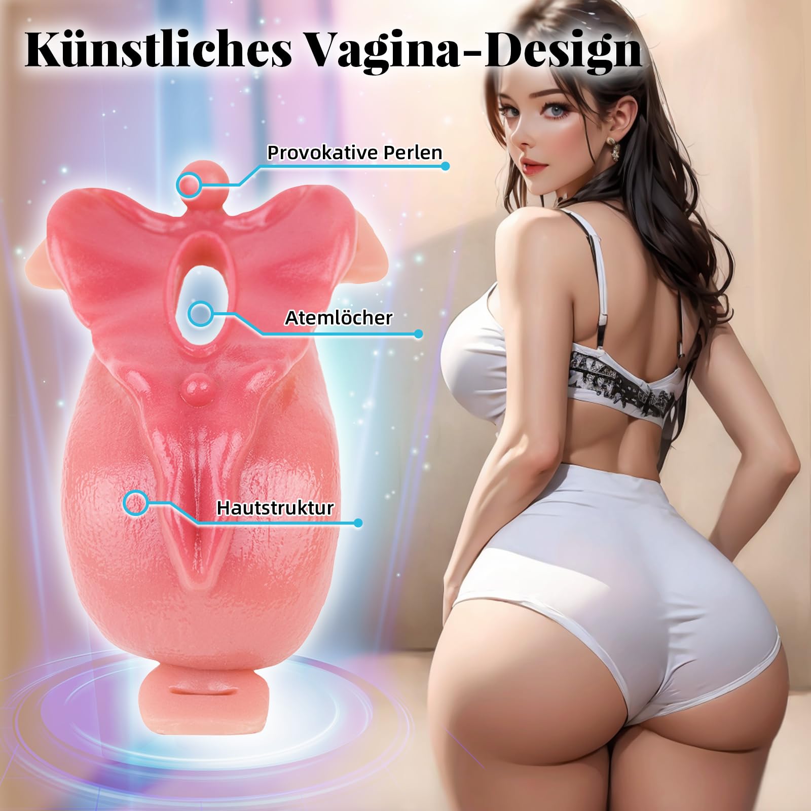 Gabbia Castità con Vagina Artificiale e Mutandine di Bloccaggio Crossdresser in Silicone con Cinturino per Giocattolo Sessuale per Uomo Masturbazione (pink)