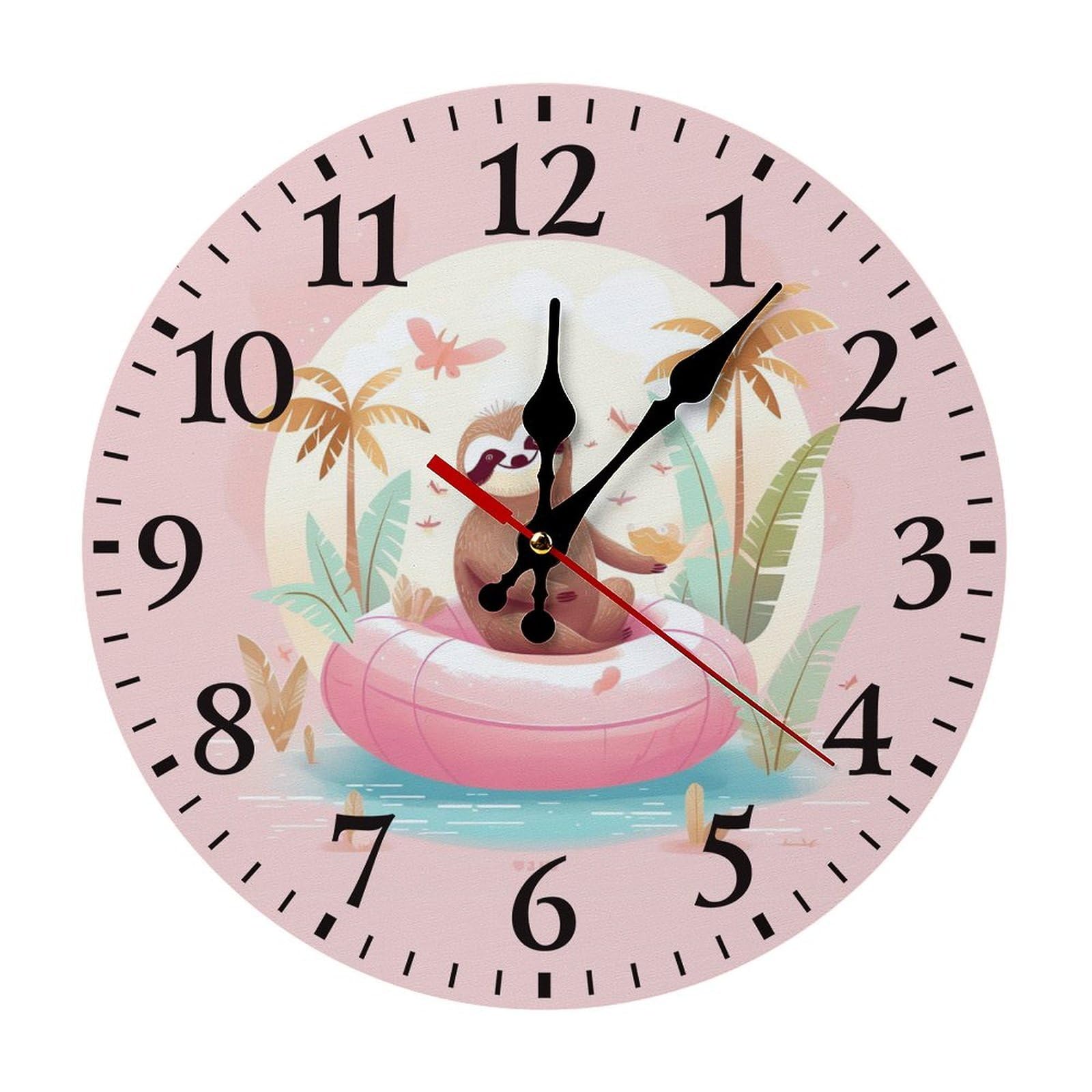 NTVOWPZO 10 Inch Wall Clock Sloth Flamingo Battery Operated Wall Clocks Silent Non-Ticking Round Wall Clock for Living Room Kitchen Home Office Wall Decorative Clock