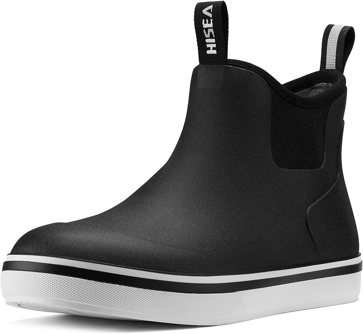 HISEA Deck Rain Boots for Men, Waterproof Fishing Rubber Boots with High Traction, Men's Ankle Saltwater Chelsea Boots for Gardening, Boating, Sailing