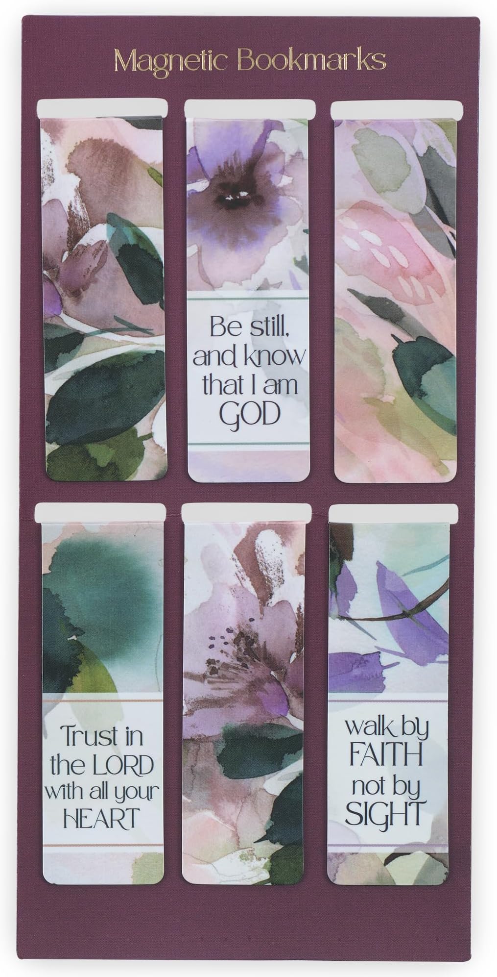 Colorful Inspirational Magnetic Scripture Bookmark Set for Women: Bible Verses, White, Purple, Teal, Pink, Green Multicolor Floral Cute Watercolor Theme for Books, Bibles, Set of 6