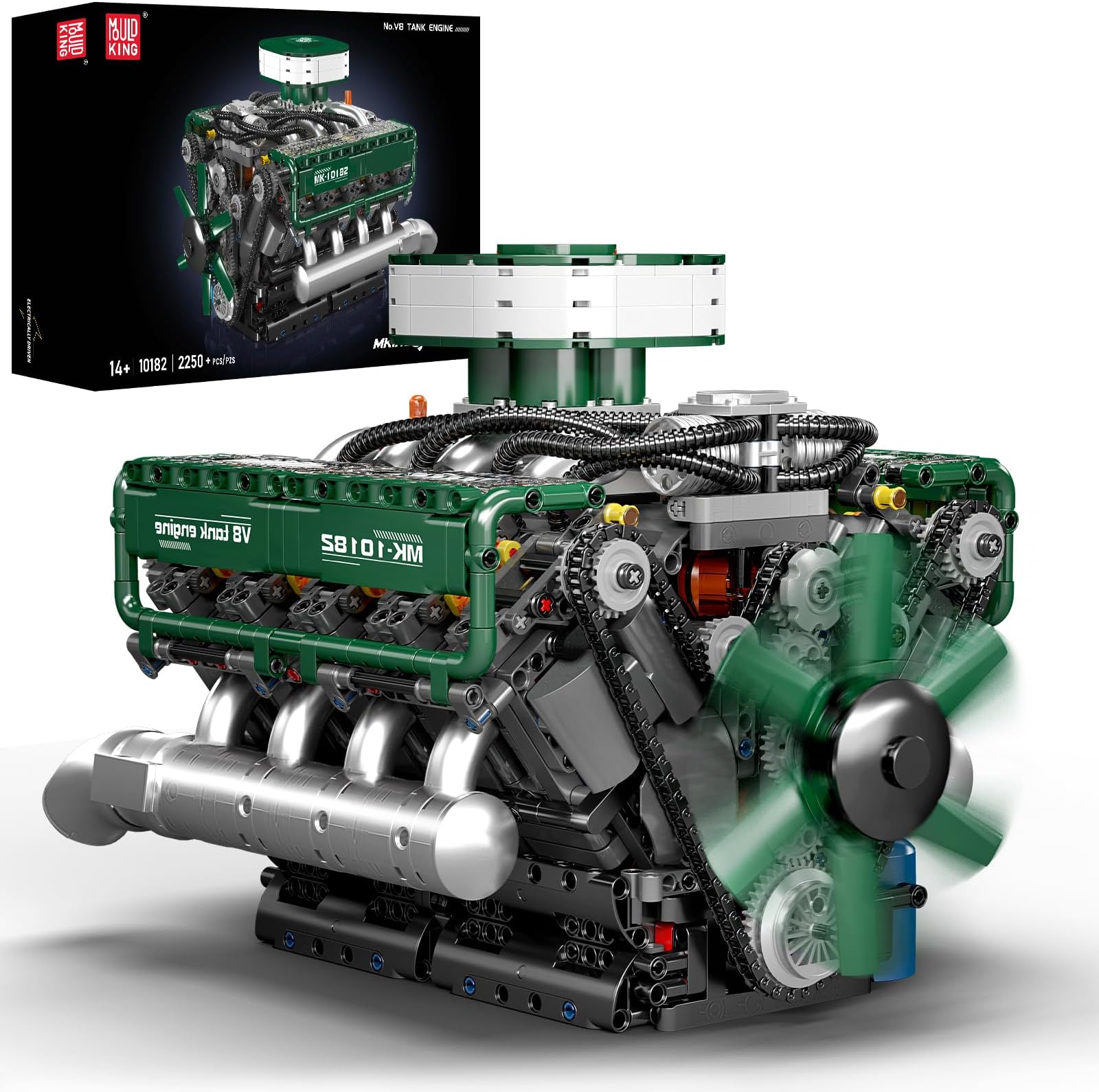 Mould King 10182 V8 Engine Model Kit - Build Your Own V8 Tank Engine Building Block with Battery Box, DIY Collectable 8-Cylinder Combustion Engine Model Toys for Adult (2250+PCS)