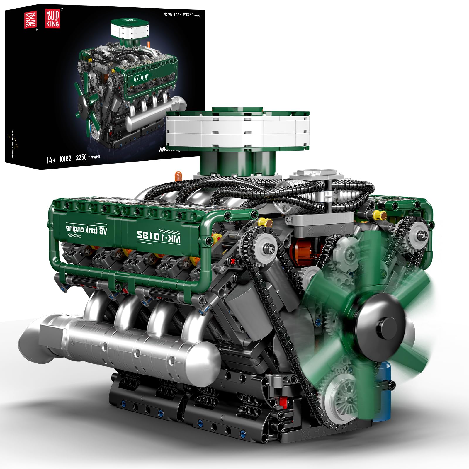 Mould King 10182 V8 Engine Model Kit - Build Your Own V8 Tank Engine Building Block with Battery Box, DIY Collectable 8-Cylinder Combustion Engine Model Toys for Adult (2250+PCS)