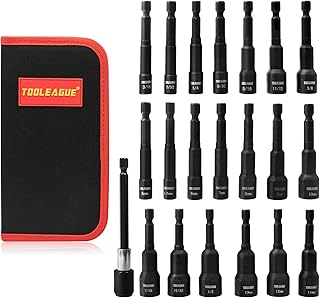Magnetic Nut Driver Set for Impact Drill Cr-V Steel 1/4" Quick-Change Hex Shank 21 Piece Metric and SAE,Quick-Release Extension with Storage Bag