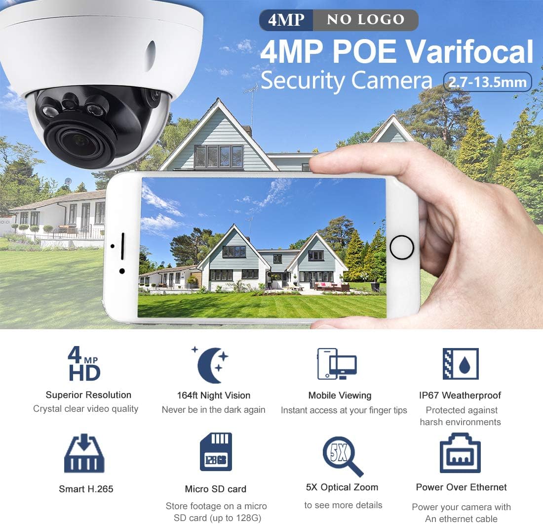 Best Deal Cheap 🛒 4MP PoE IP Network Camera HDBW4433R-ZS, 2.7mm~13.5mm Varifocal Motorized Lens,5X Optical Zoom, 2K HD(2592×1520), Outdoor Surveillance Dome Camera,IR Night Vision 98ft,SD Slot,IP67,IK10,WDR