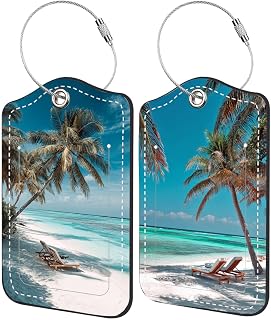 2 Pack Luggage Tag for Suitcases Travel Bag Tag Identifier with Privacy Flap PU Leather Name Card Holder Fits 2.83 x 4.53 Inch Baggage Accessories for Family Vacation Cruise