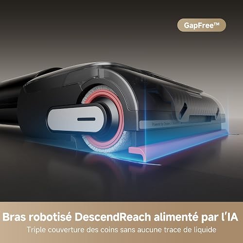 dreame H15 Pro Aspirateur Laveur, Bras robotisé AI DescendReach, Triple arête, 21 000 Pa, antinœuds, Lavage Brosse immersif 100°C, séchage 5 Min 90°C, contrôle par Application, portée à Plat 180° - 2
