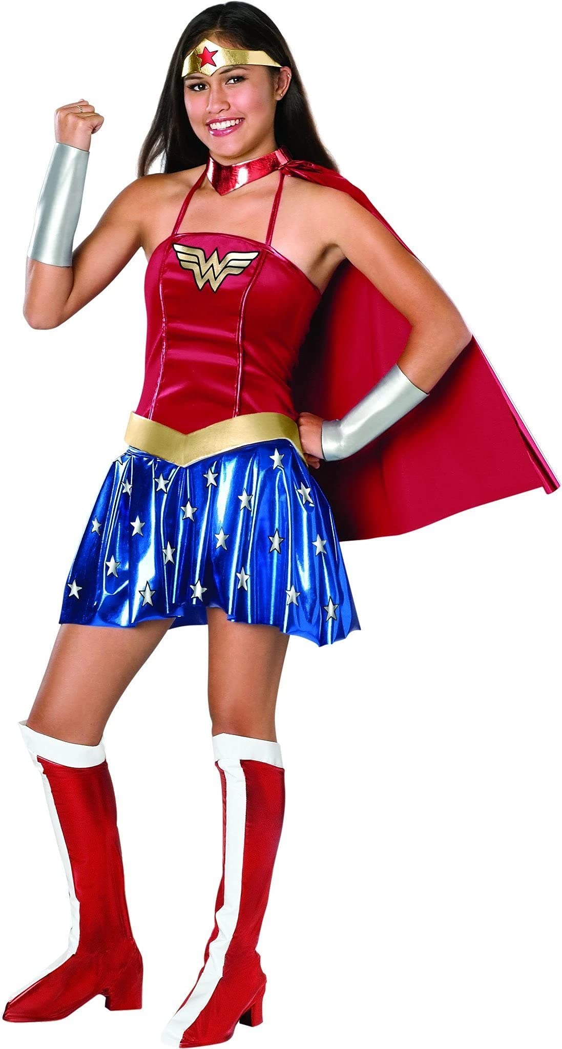 Ru886023t Wonder Woman sukienka kołnierz z peleryną nakrycie głowy rękawice nastolatek rozmiar 2-6