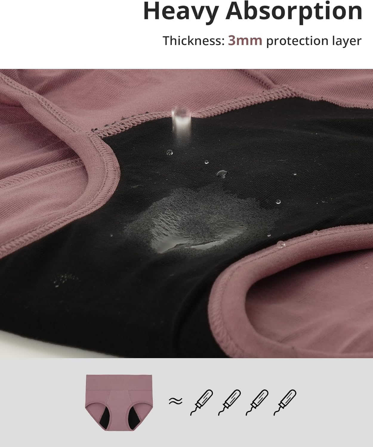 INNERSY Women's Bamboo Viscose Heavy Flow Period Underwear High Waisted Leakproof Panties 3 Pack - Image 4