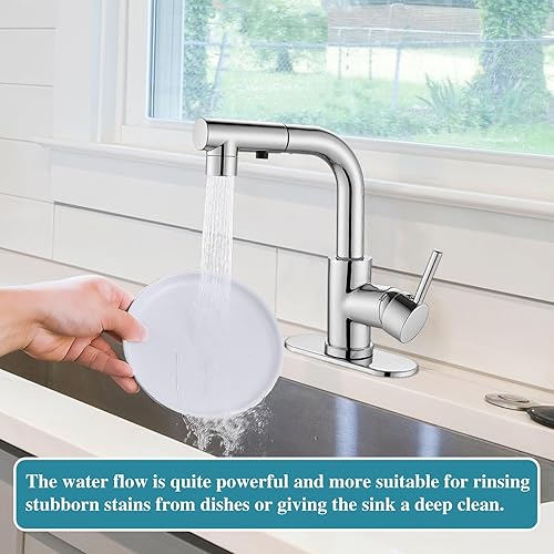 Miniatura 7 de Grifos de cocina de cromo pulido con rociador desplegable 1 agujero, grifo de lavabo de baño RV grifo de baño de una sola manija, grifo mezclador a