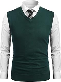 COOFANDY Mens Casual Sweater Vest Lightweight V-Neck Solid Knit Vest