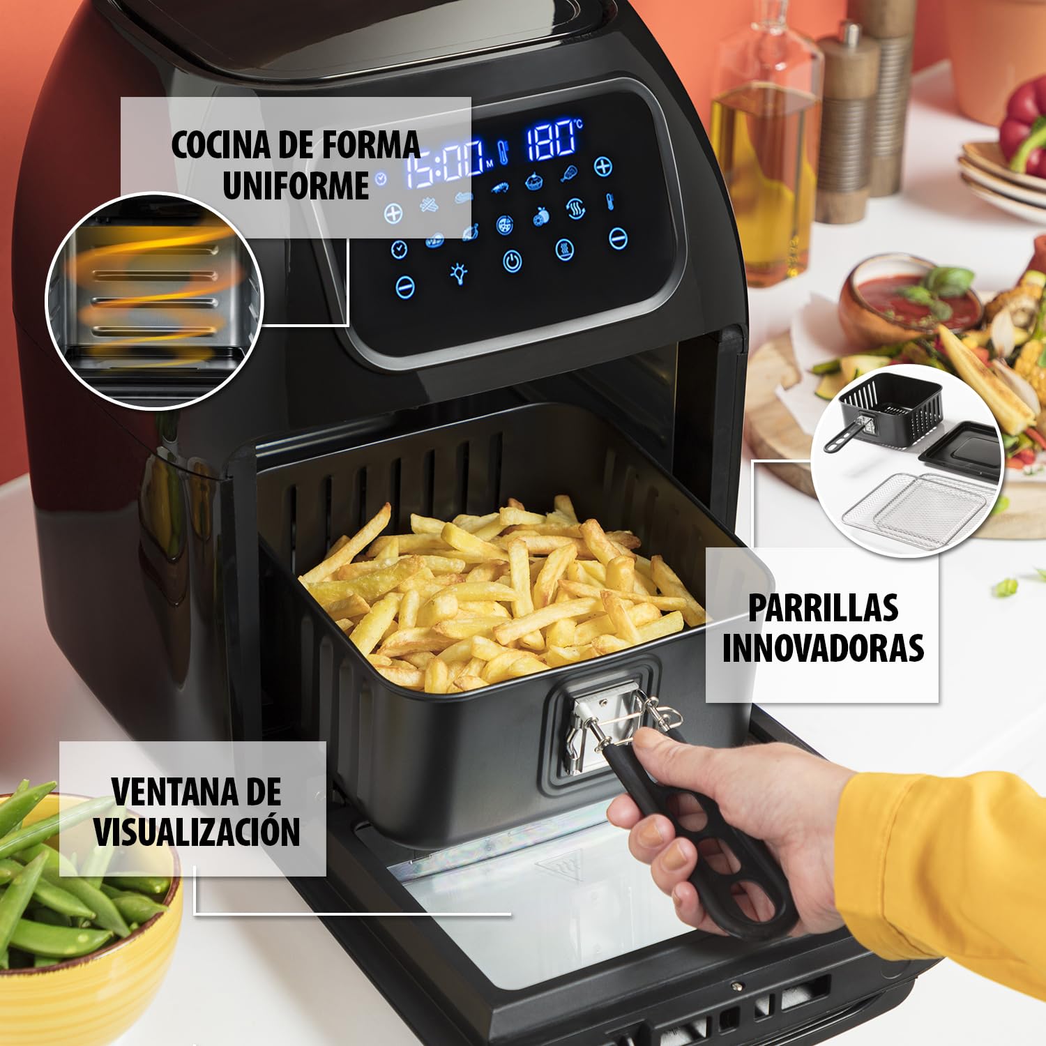 Tristar FR-6964 Freidora sin aceite y horno multifunción, capacidad 10 L, panel de control digital, tiempo y temperatura regulable 65-200 °C, 10 programas, 1800 W, accesorios incluidos