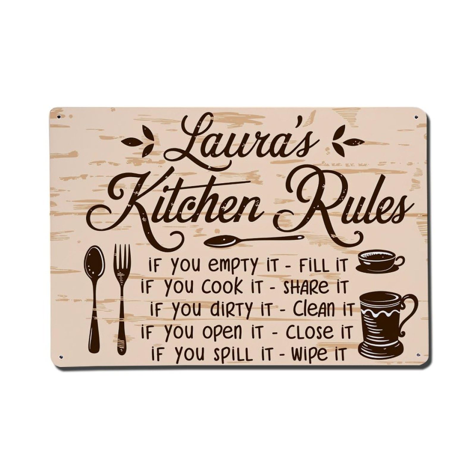 Enderetf Vintage Kitchen Rules Decorative Print Tin Sign Metal Poster, Home Bar Garage Man Cave Cafe Indoor & Outdoor Wall Decoration 8X12inches