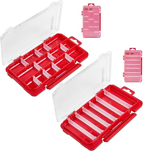 Organizador pequeño de piezas de almacenamiento plano, 2 piezas, caja de herramientas de plástico transparente portátil rojo con separadores