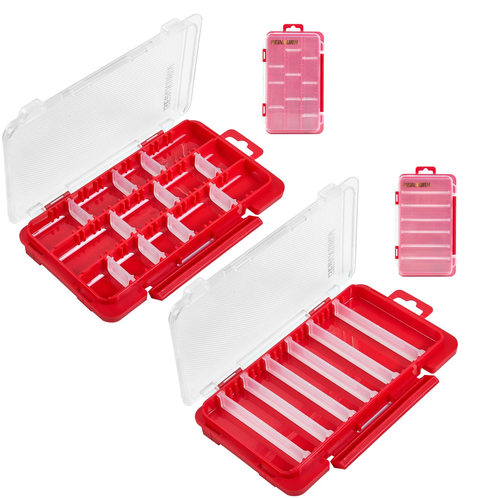 Small Flat Storage Parts Organizer, 2Pcs Red Portable Transparent Plastic Small Parts Tool Box with Removable Dividers, Screwdriver Bit Cases Storage(2 Pieces)