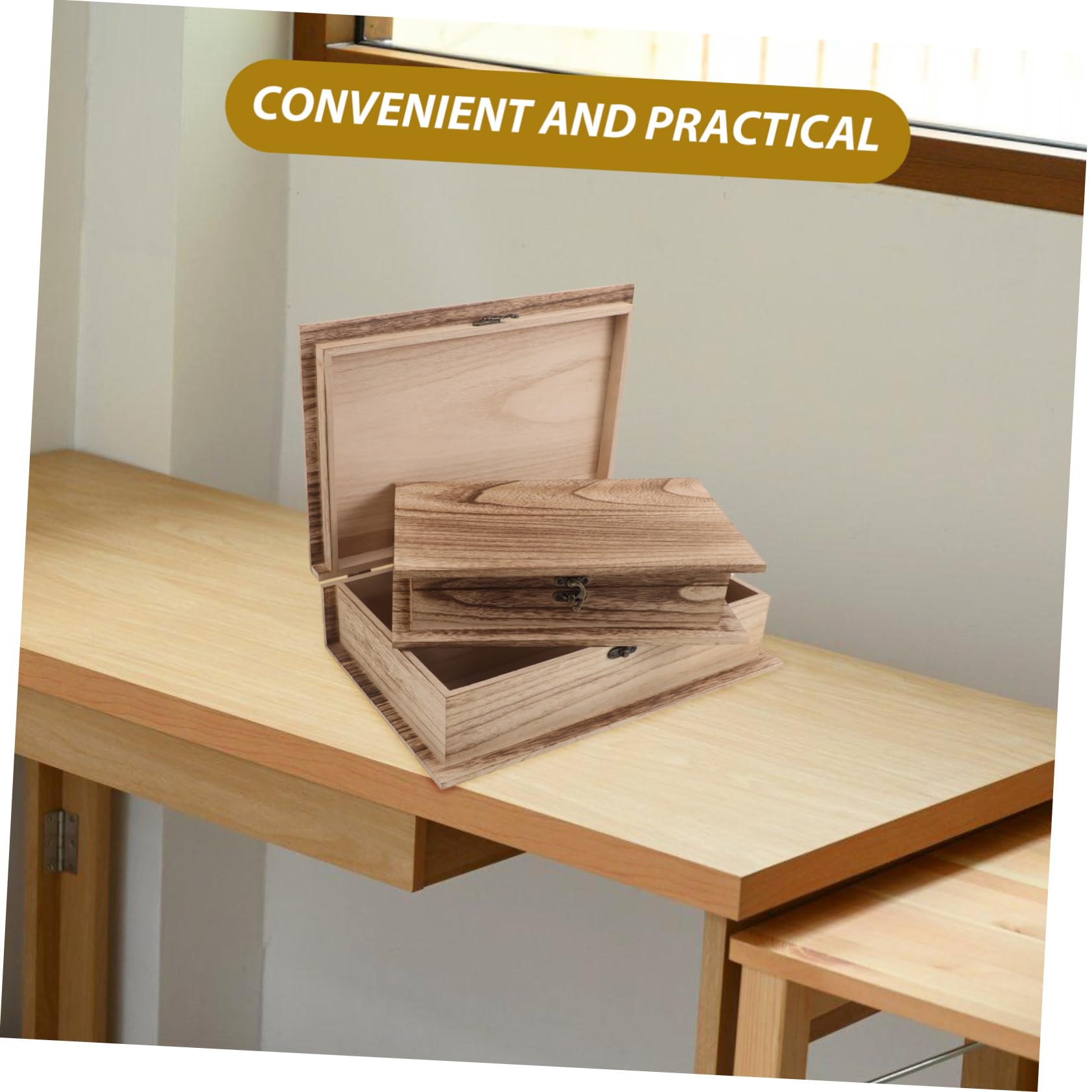 GLEAVI 2piezas Caja De Recuerdos De Madera Estuche De Joyería Contenedor De Tarjetas Diseño De Libro Almacenamiento