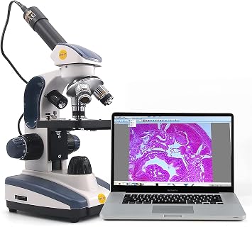 Swift Compound Monocular Microscope SW200DL with 40X-1000X Magnification, Cordless Capability for Student Beginner,5MP Camera and Software Windows and Mac Compatible