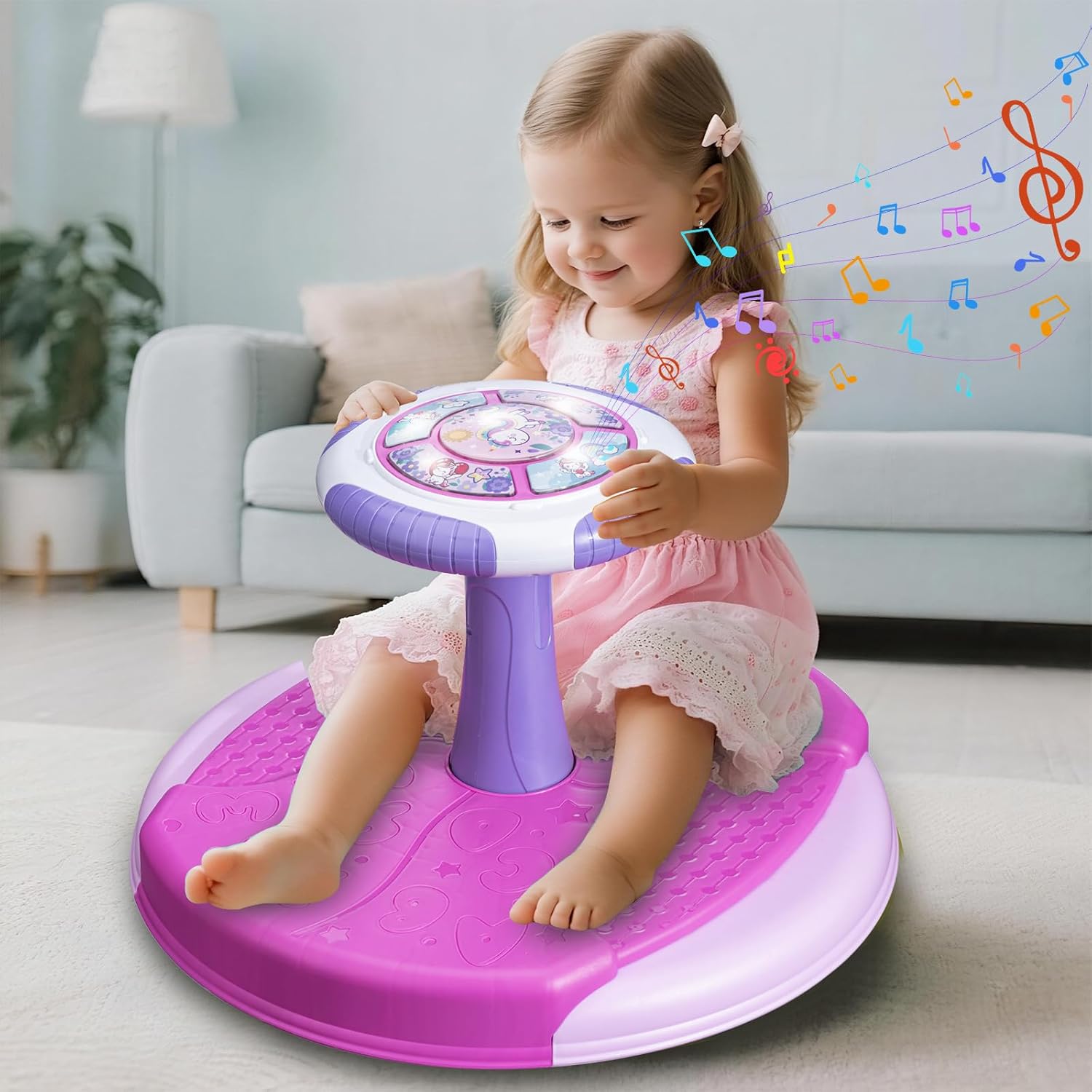 Sit and Spin Toys for Toddlers 1-3 Girls, 360° Toddler Spinning Seat with LED Lights and Music Christmas Birthday Gift for 1 2 3 Years Old Girl Sensory Toys Toddler Activities Pink