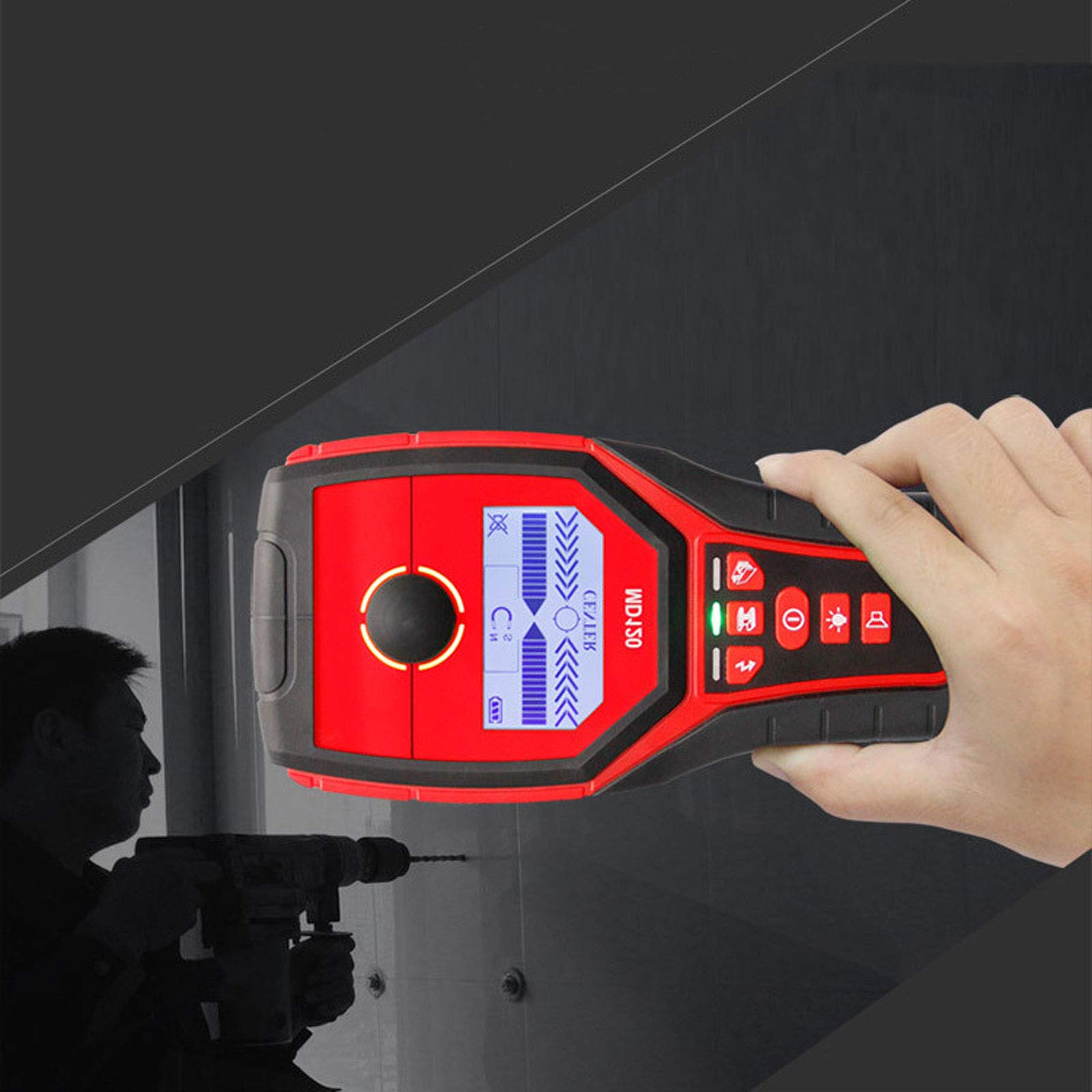 Detector de Pared Multifuncional, escáner de Pared portátil Metales Cables de Madera Alambres Instrumento de detección de tuberías de Agua (Rojo)