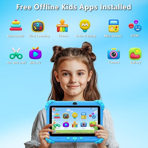 Miniatura 2 de YINOCHE Tablet infantil de 7 pulgadas con funda, WiFi, tableta Android para niños, almacenamiento de 32 GB, cámara doble, funda a prueba de golpes,