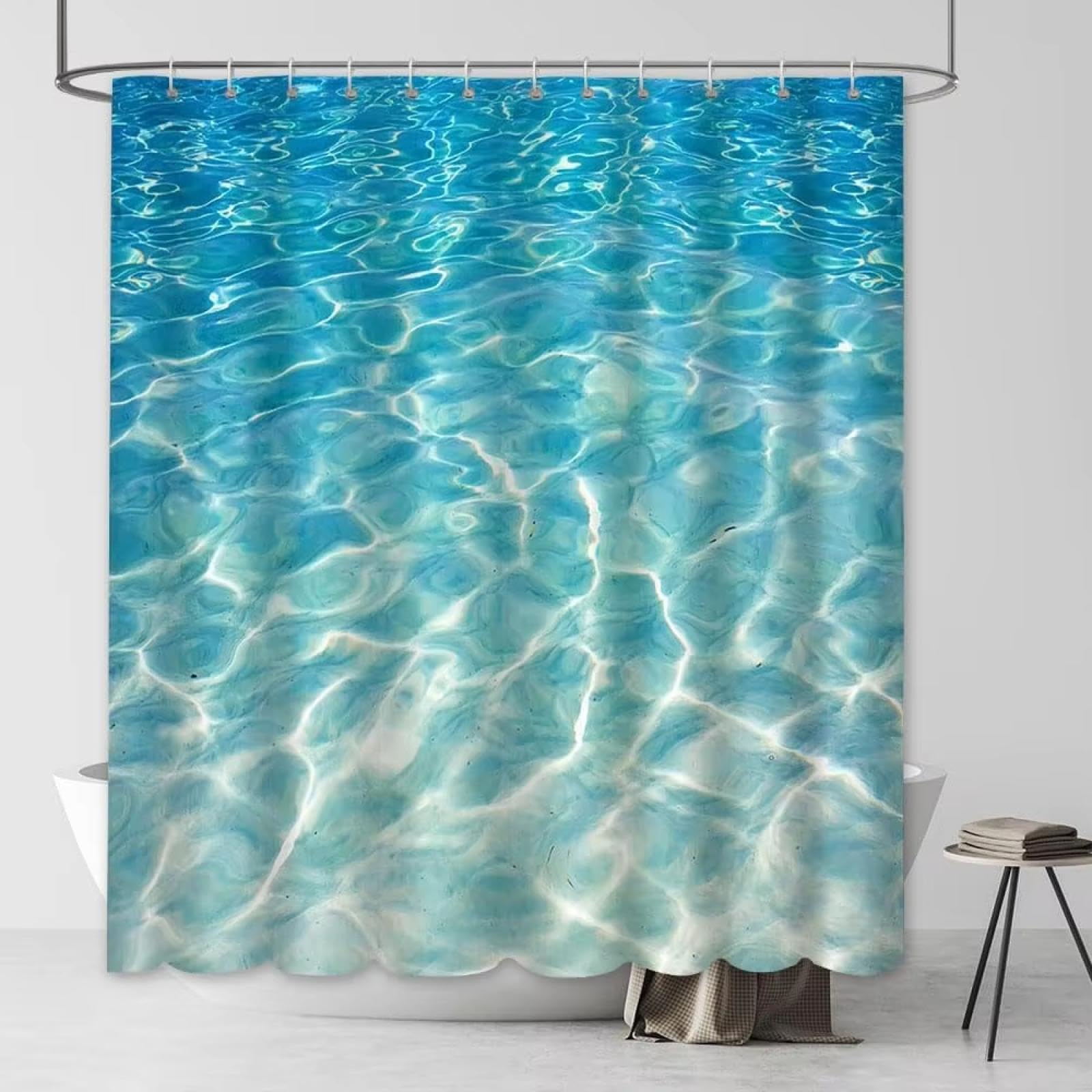 Rideau de douche anti-éclaboussures imperméable 100x220 grand format motif vagues bleues