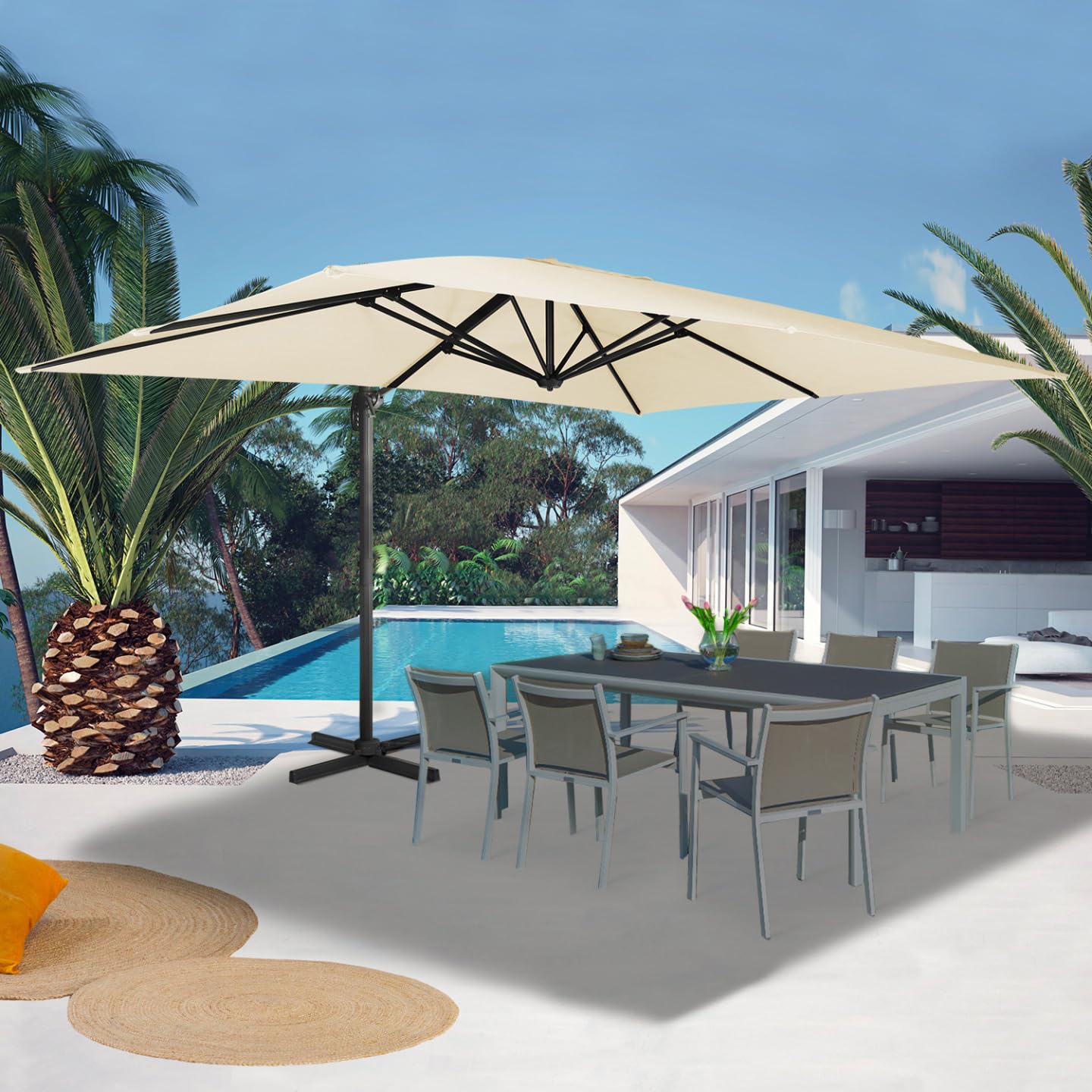 IDMarket - Ombrellone decentrato Rotante a 360° Calvi Ecru 3x4 M con Copertura