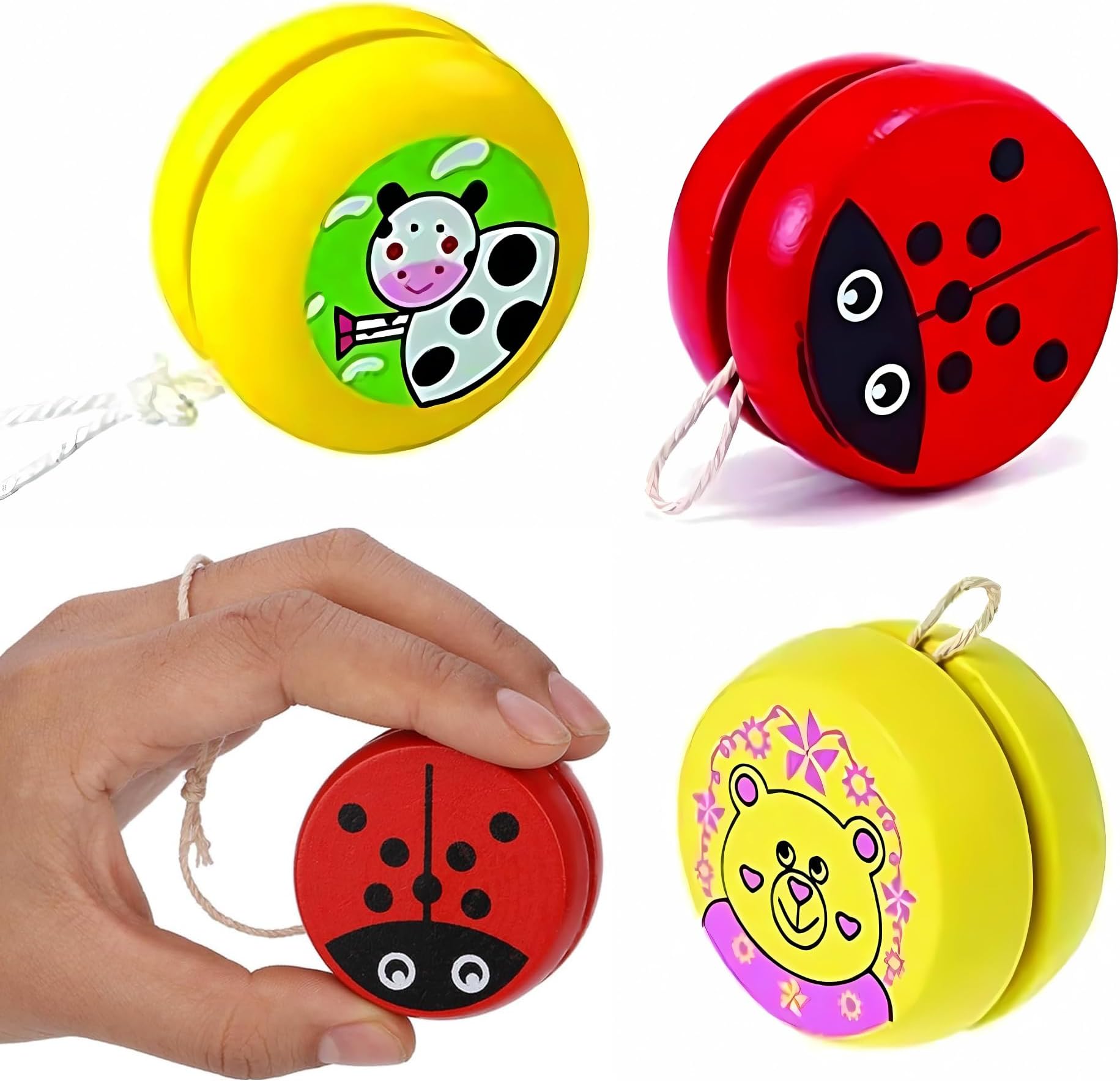 MONKEYTAIL 4 Pcs High-Speed Wooden Yo-Yo Spinner Toy as Birthday Return Gifts for Kids