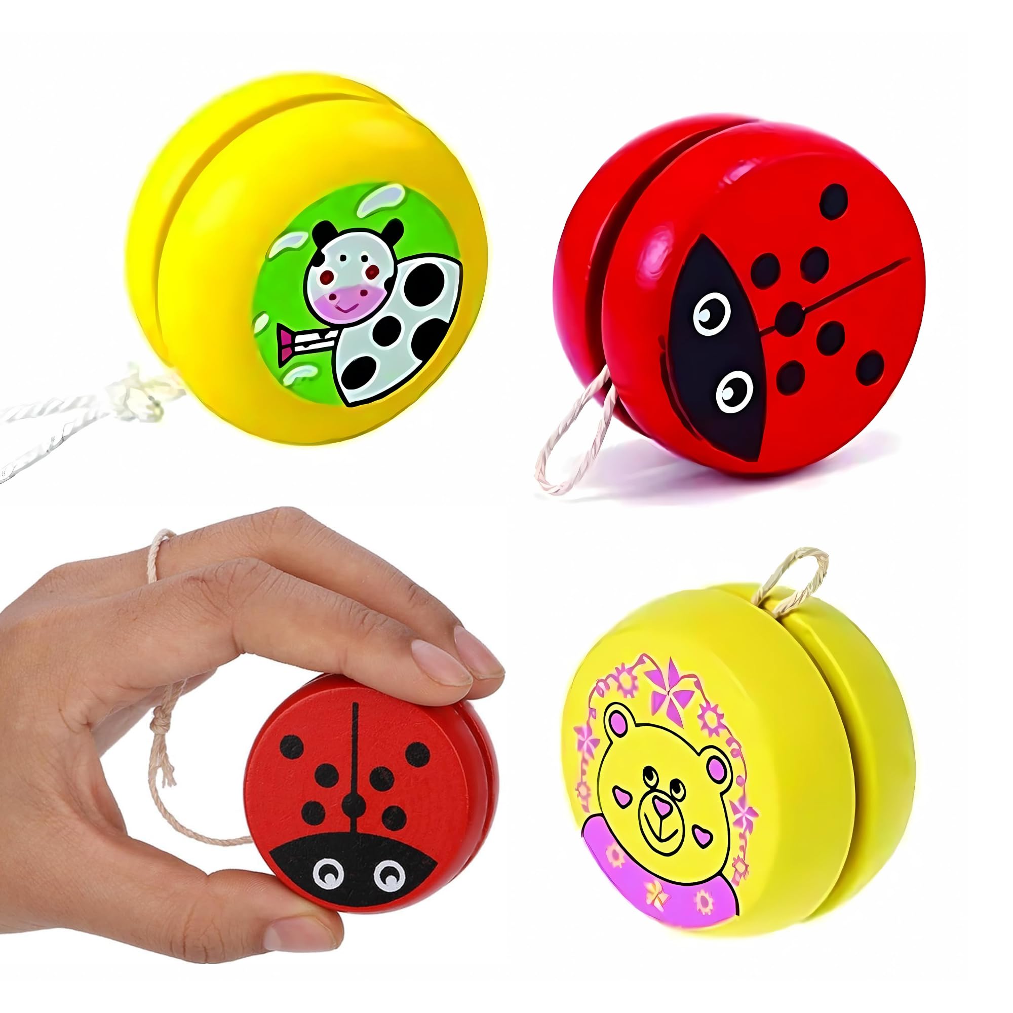 MONKEYTAIL 4 Pcs High-Speed Wooden Yo-Yo Spinner Toy as Birthday Return Gifts for Kids