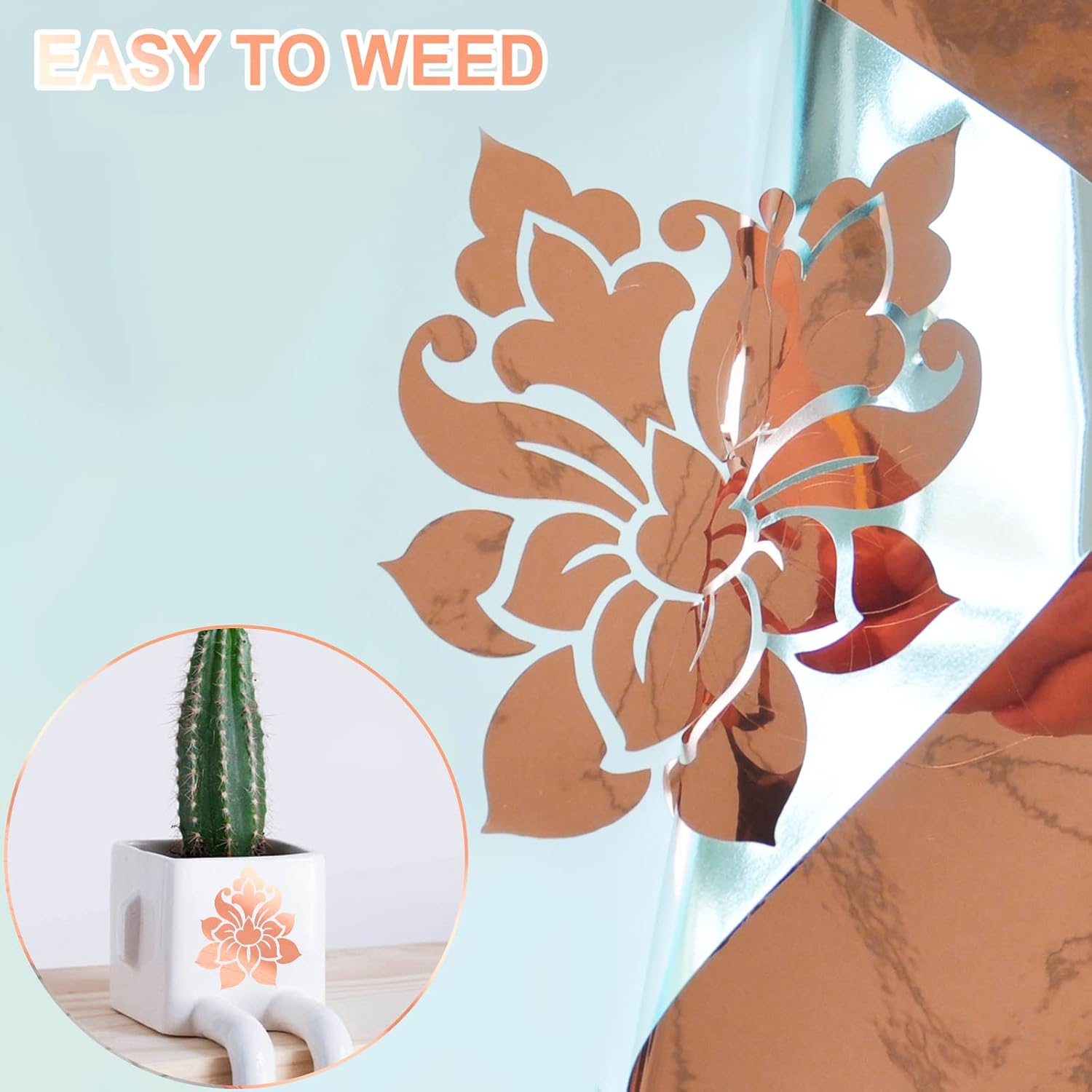 IModeur Metallic Permanent Adhesive 12 inch x 15 Ft Roll - Rose Gold Adhesive Vinyl for Cricut, Silhouette & Cameo Plotting Machines