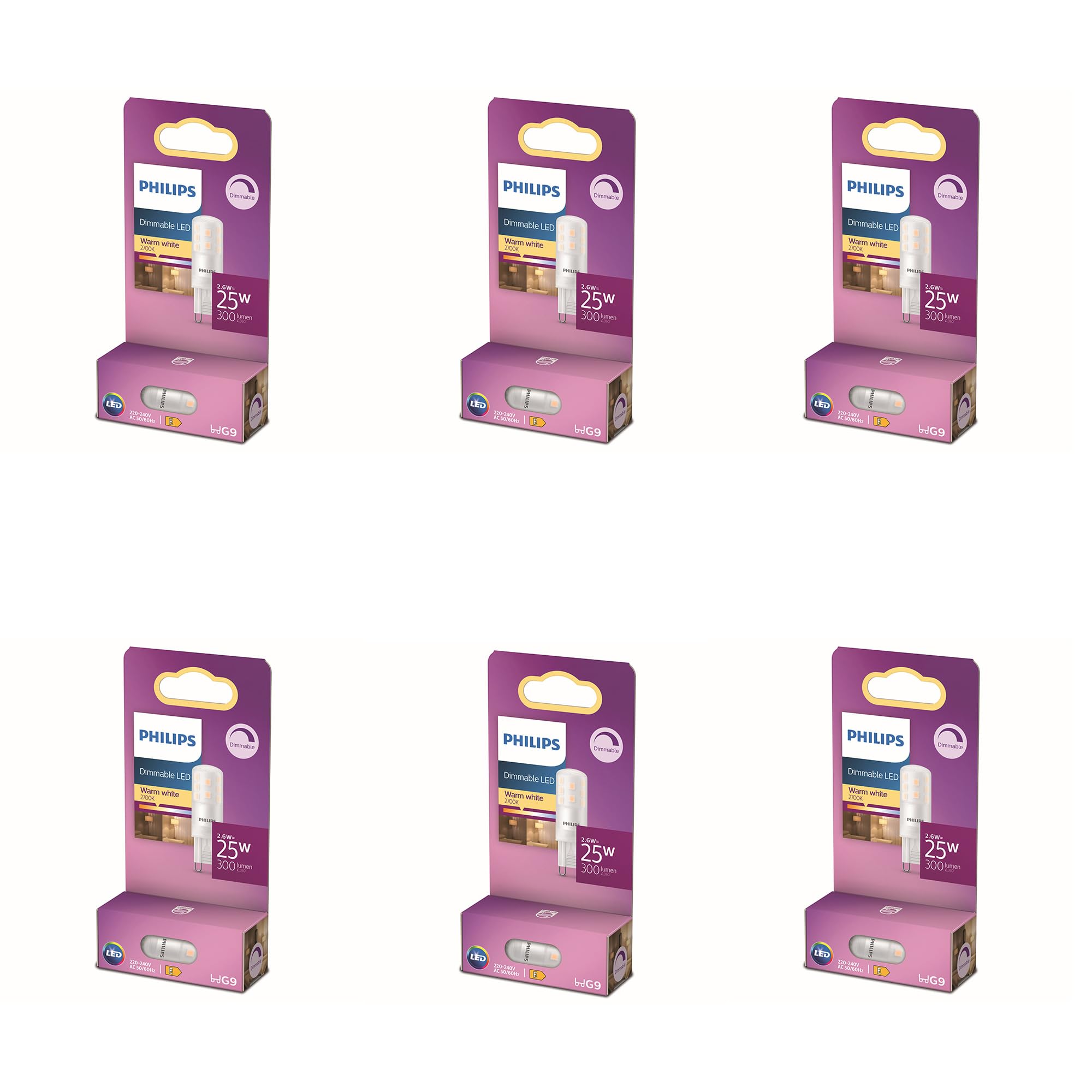 Philips Vorteilspaket - G9 LED Kapsellampe - 25W - Warmweiß | 6er-Set - Dimmbar