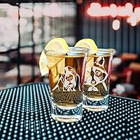 Vista 4 de WIRESTER Vaso de chupito de 1.5 onzas con base pesada, vaso de chupito transparente para whisky, vodka - Basset Hound Dog