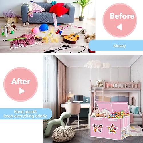 Miniatura 4 de Caja de juguetes para niñas, organizador grande de cofre de juguetes y almacenamiento con ventanas transparentes de mariposa de estrella, tapas